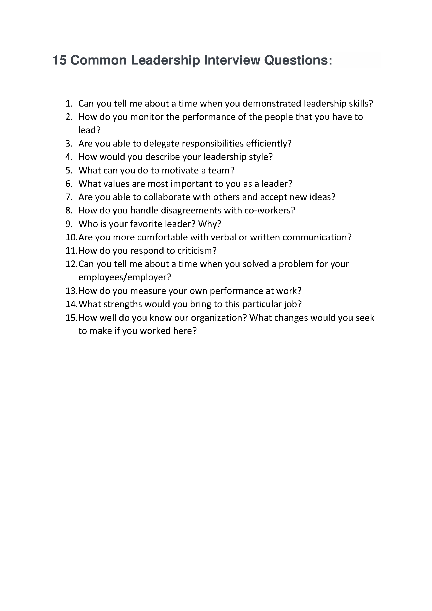 7 - Leadership Interview Questions